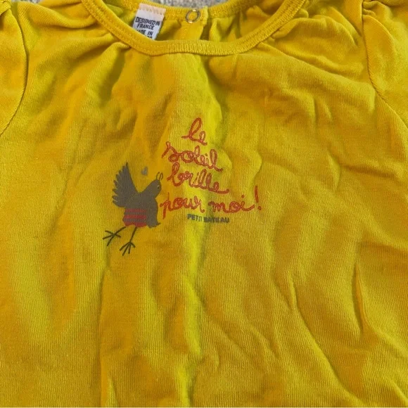Petit Bateau Bird T-shirt, Yellow, Baby Girl 6m - Picture 2 of 5